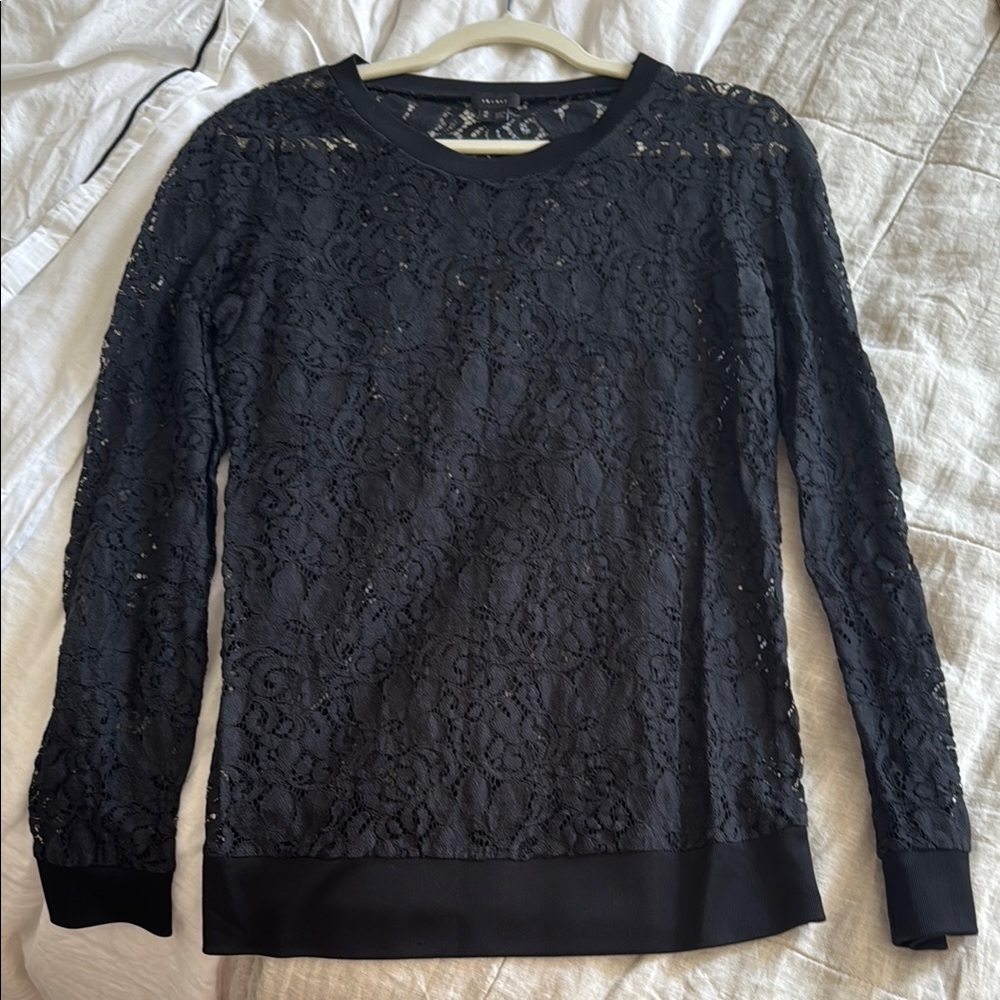 Theory Black Lace Long-Sleeve Top